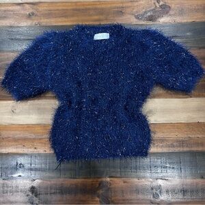 Blue glitter short sleeve sweater small
